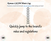 Kansas LSCSW, Clinical Hours Tracker, Supervision Log for Master Social Worker - MSW Student or MSW Graduation Gift