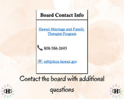 Hawaii LMFT, Clinical Hours Tracker, Supervision Log for Marriage and Family Therapy Intern - Therapist Graduation Gift