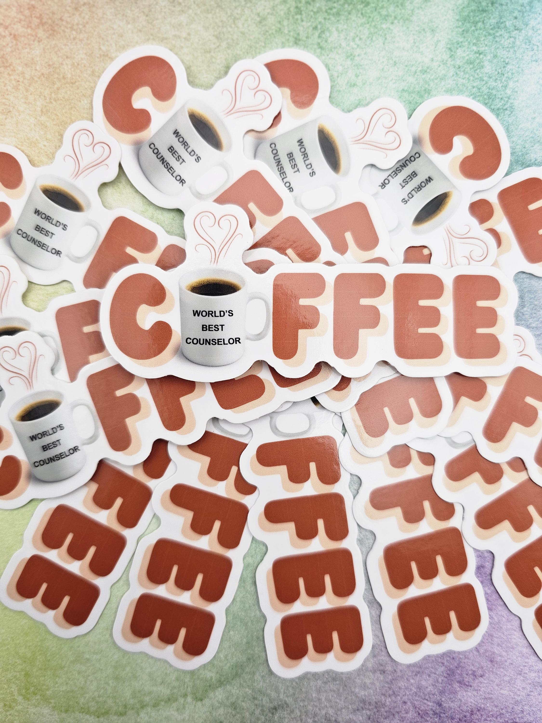 Counselor Sticker for Coffee Addict, Vinyl Sticker Design for Mental Health Office Decor, Counseling Student or Graduation Gift