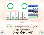 Virginia LMFT, Clinical Hours Tracker, Supervision Log for Marriage and Family Therapist Resident - Therapy Graduation Gift