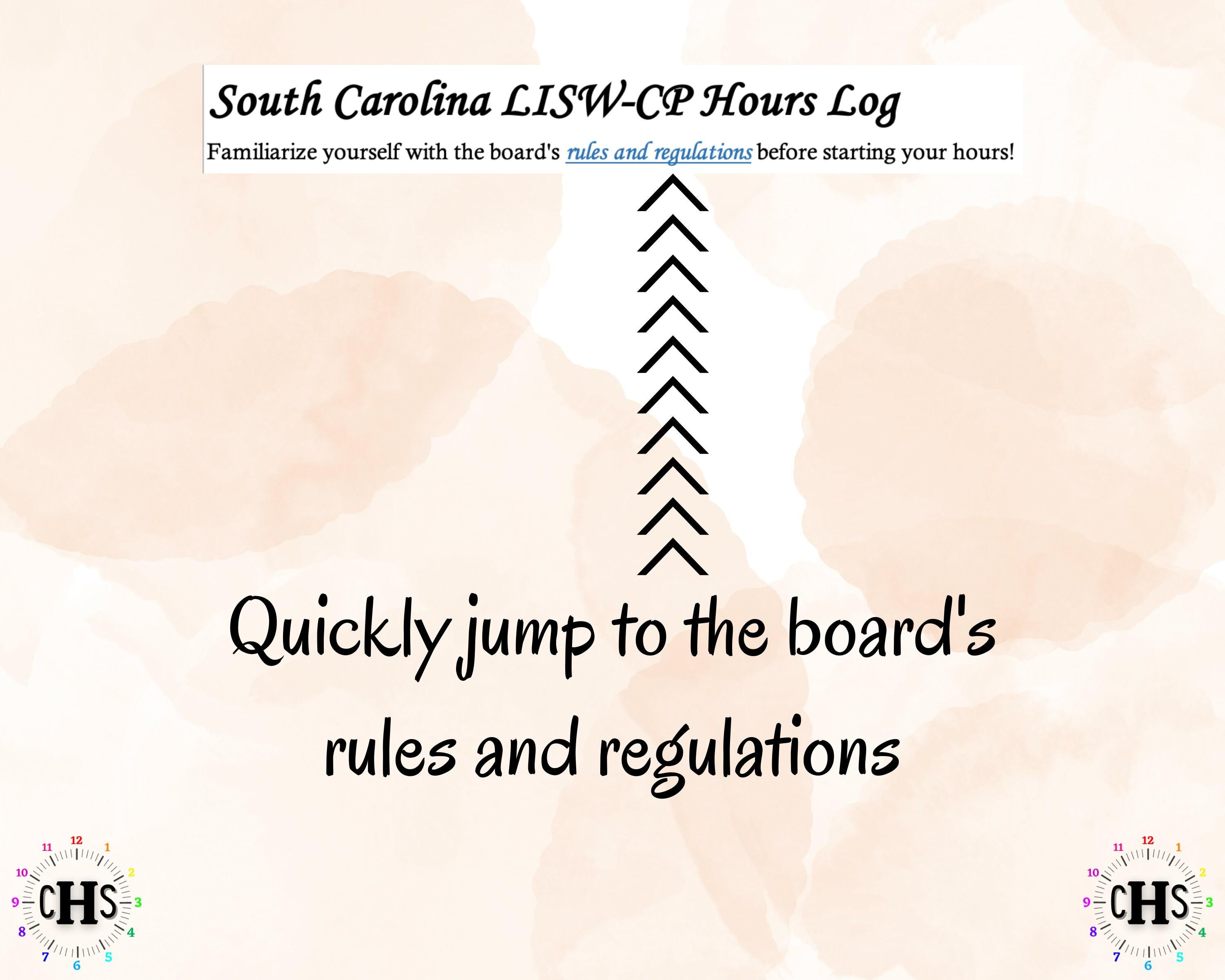 South Carolina LISW-CP, Clinical Hours Tracker, Supervision Log for Master Social Worker - Student or MSW Graduation Gift