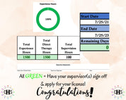 West Virginia LMFT, Clinical Hours Tracker, Supervision Log for Provisional Licensed Marriage and Family Therapist - Therapy Graduation Gift