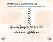 North Dakota, LCSW Hours Tracker, Clinical Supervision Log for Master Social Worker - MSW Student or MSW Graduation Gift
