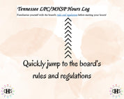 Tennessee LPC/MHSP, Clinical Hours Tracker, Supervision Log for Licensed Professional Counselor - Counseling Graduation Gift
