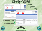 The image is a promotional graphic for a Alaska LCSW Clinical Hours Log, which is a software program used to track the hours worked by healthcare professionals. The graphic features a laptop displaying the Alaska LCSW Hours Log, along with a Microsoft Excel and a Google Sheets spreadsheet. The text on the image includes the words "Alaska LCSW", "Clinical Hours Log", "Microsoft Excel" and "Google Sheets" to describe the software and its purpose.