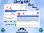 The image is a promotional graphic for a Alaska LPC Clinical Hours Log, which is a software program used to track the hours worked by healthcare professionals. The graphic features a laptop displaying the Alaska LPC Hours Log, along with a Microsoft Excel and a Google Sheets spreadsheet. The text on the image includes the words "Alaska LPC", "Clinical Hours Log", "Microsoft Excel" and "Google Sheets" to describe the software and its purpose.