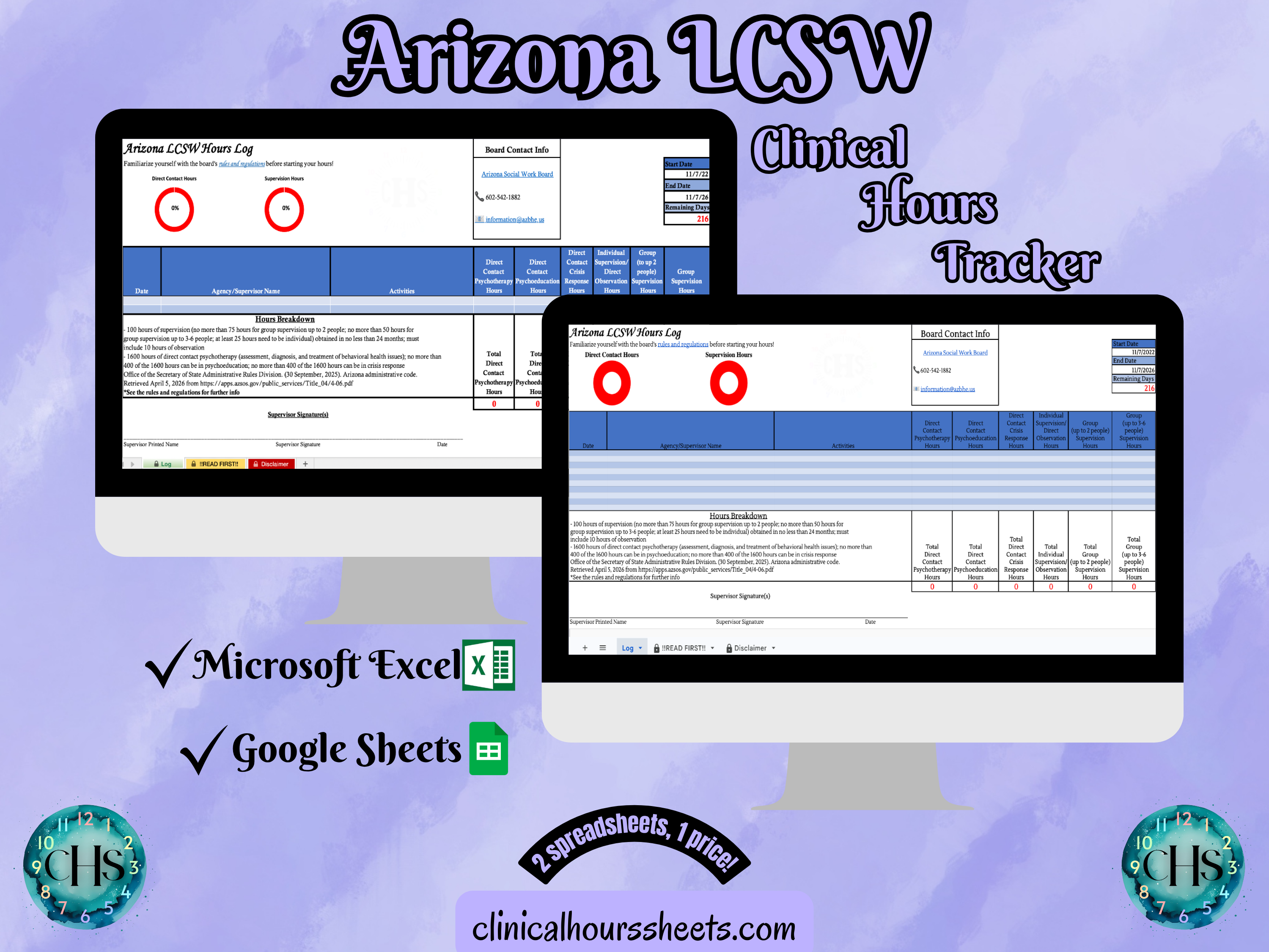 Arizona, LCSW Hours Tracker, Clinical Supervision Form for Master Social Worker - MSW Student or MSW Graduation Gift