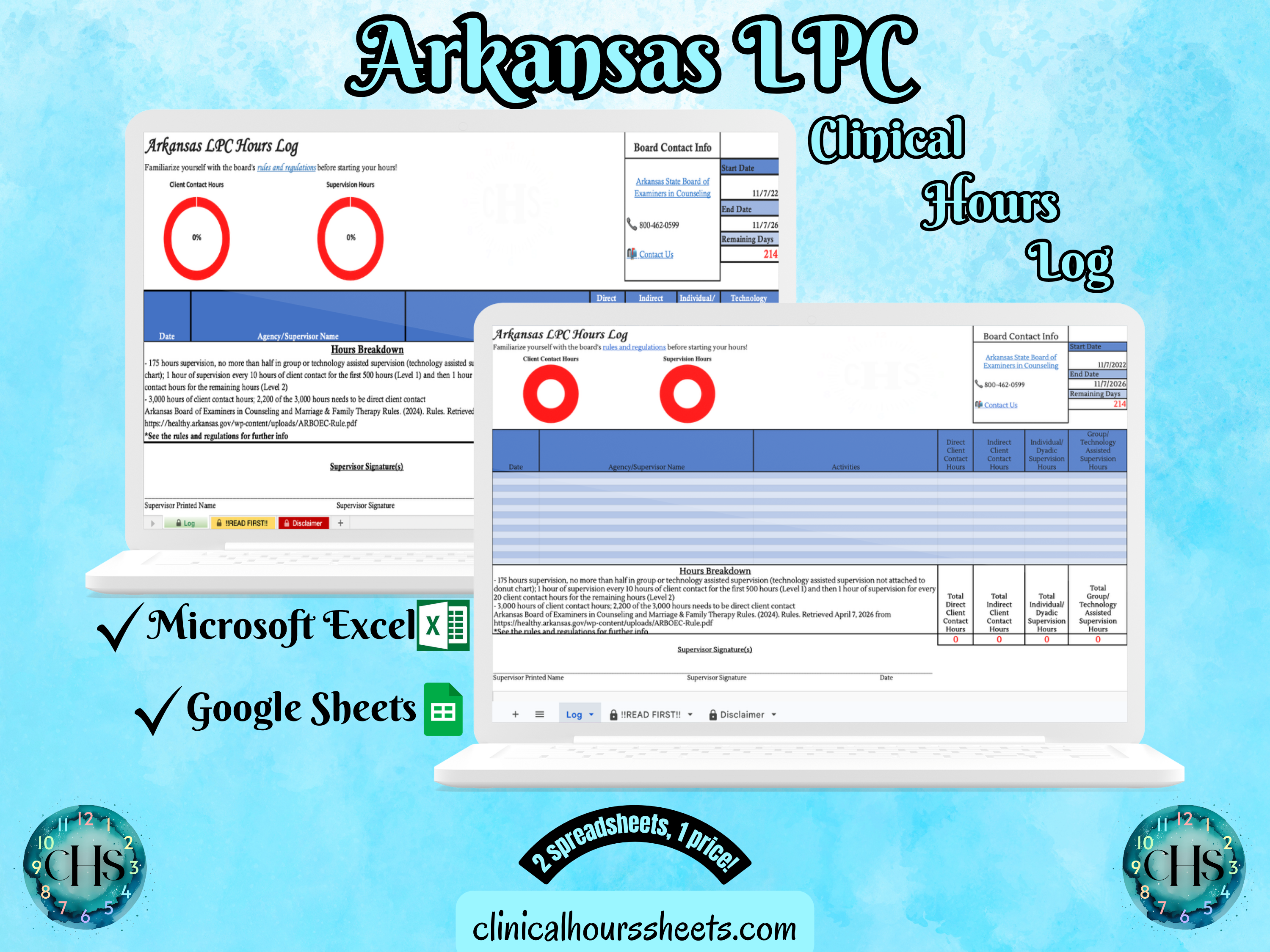 Arkansas LPC, Clinical Hours Tracker, Supervision Log for Licensed Associate Counselor - Counseling Graduation Gift