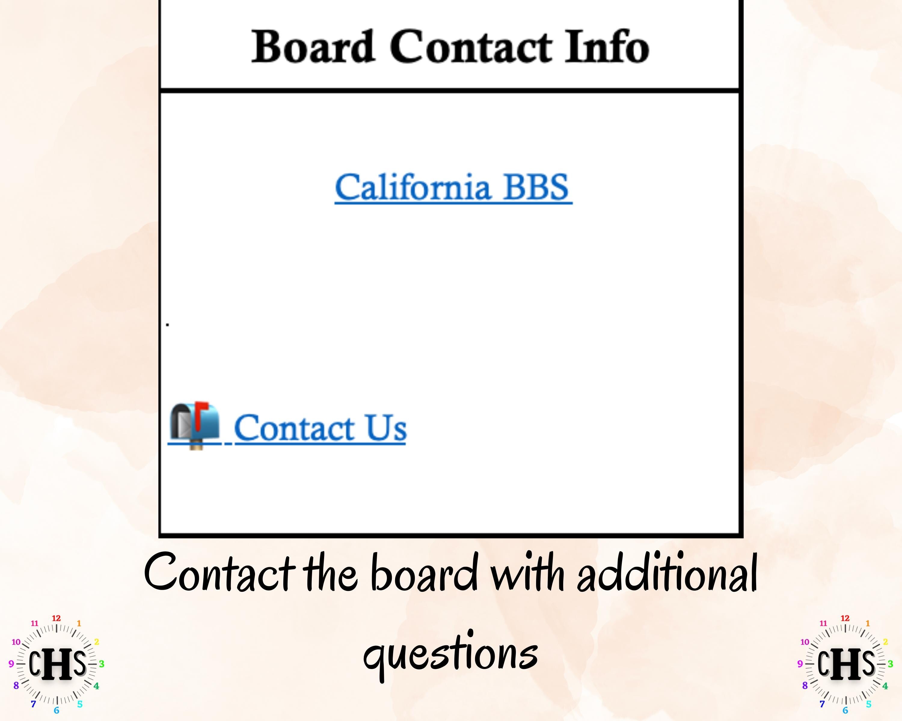California LPCC board contact information picture with website link and link for contact us.