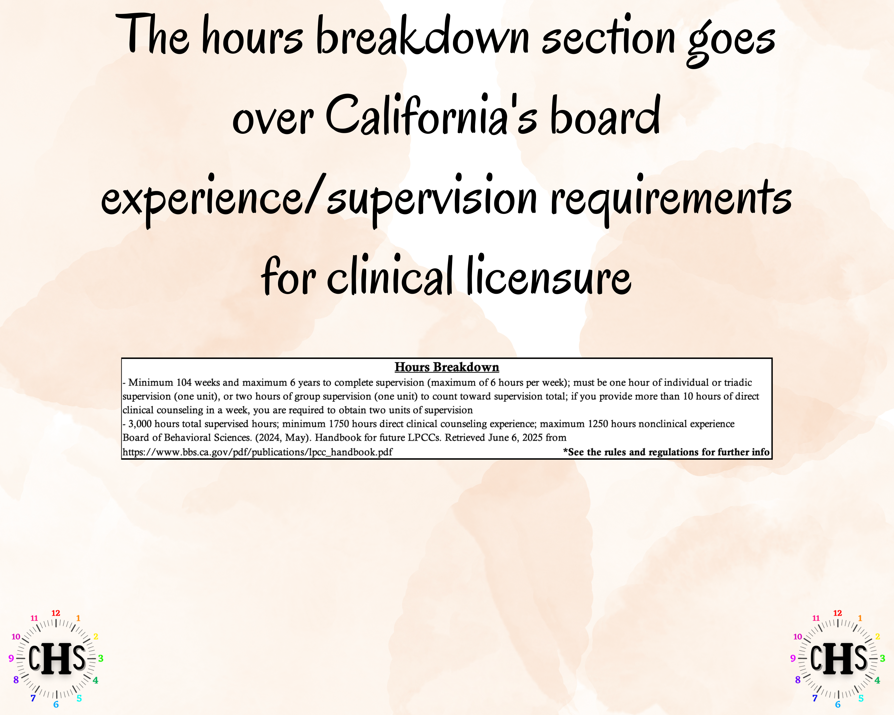 California LPCC hours breakdown from the board rules and regulation.
