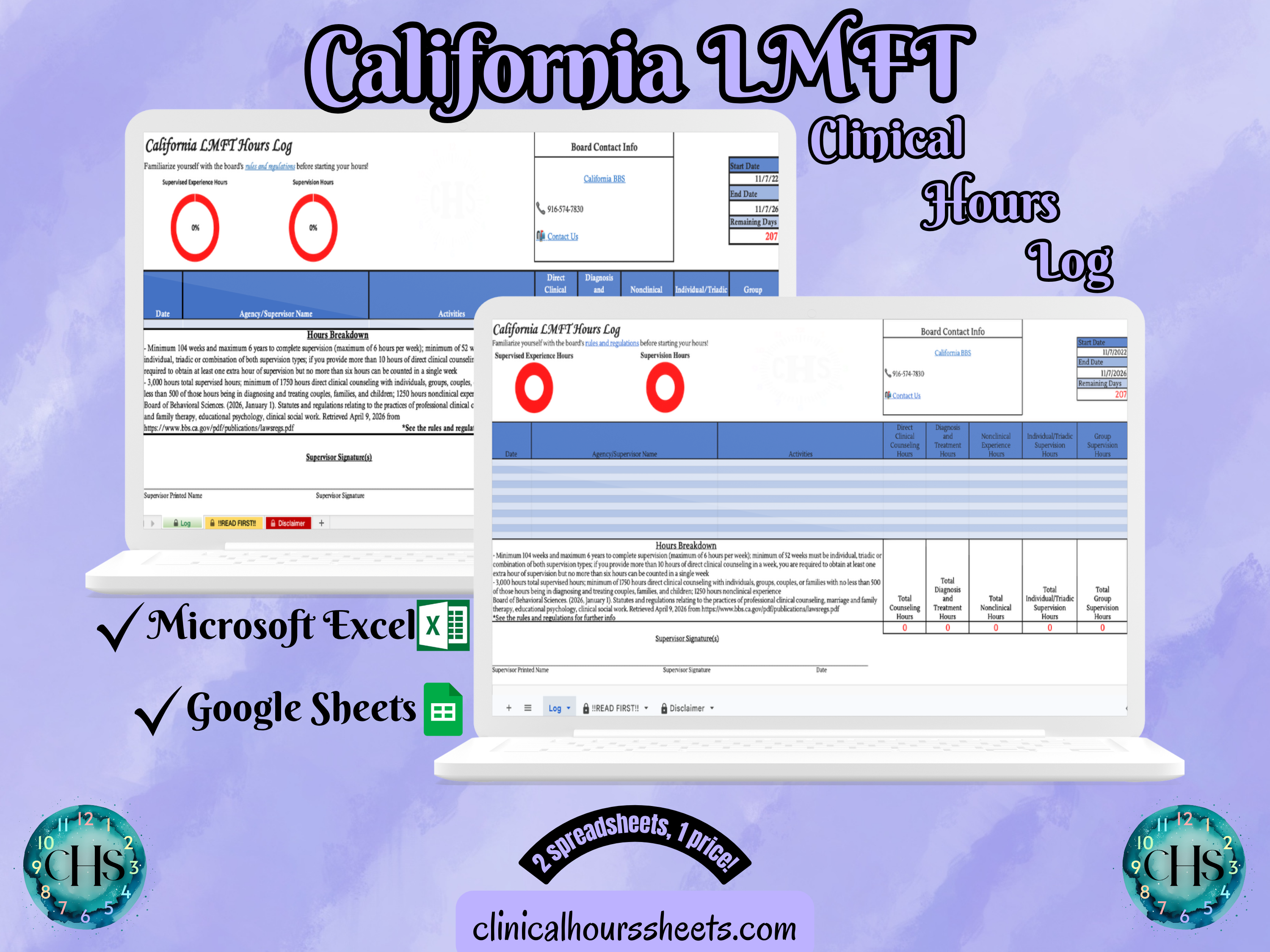 California LMFT, Clinical Hours Tracker, Supervision Log for Registered Associate Marriage and Family Therapist - Therapy Graduation Gift
