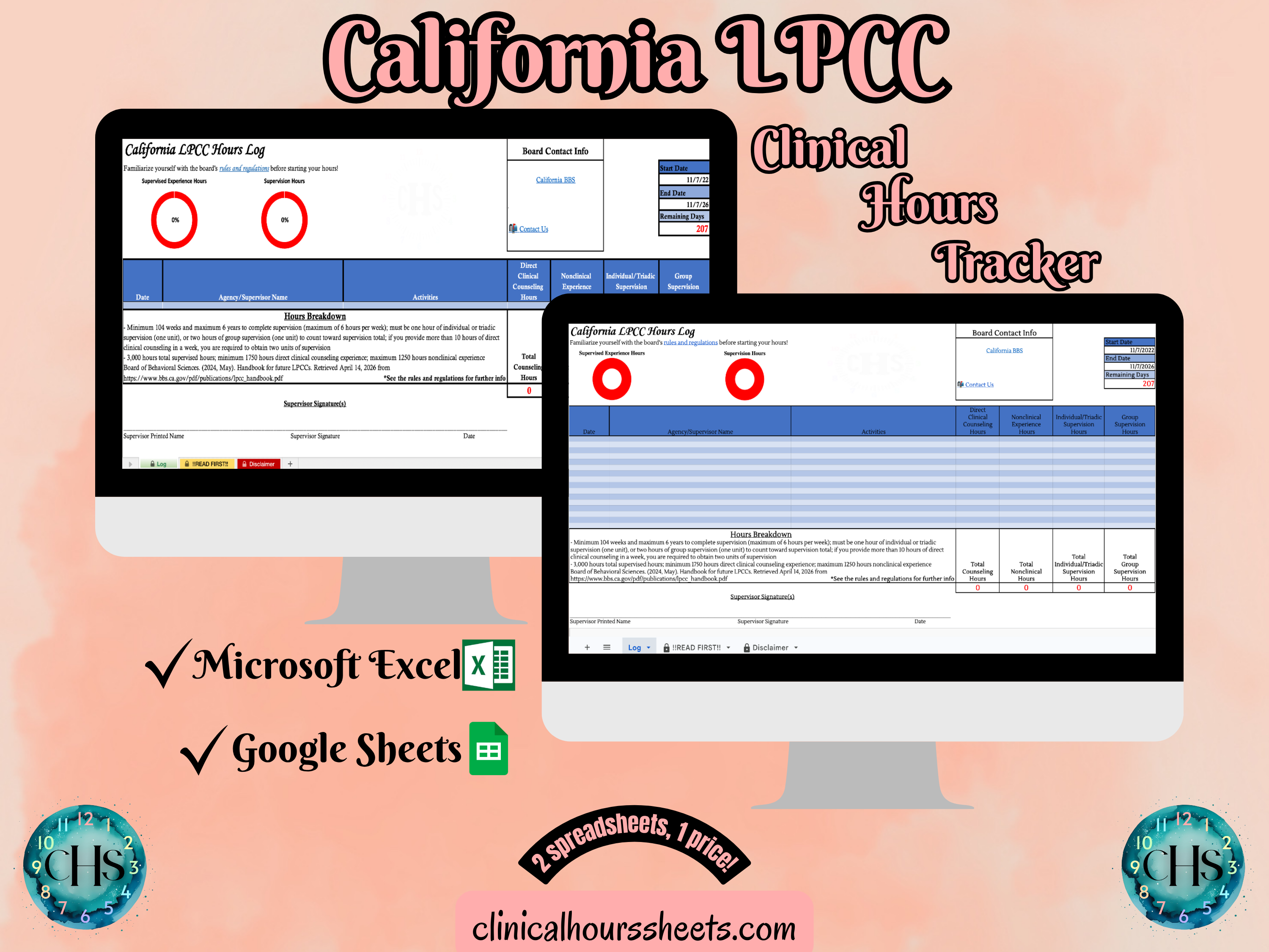 California LPCC, Clinical Hours Tracker, Supervision Log for Licensed Professional Counselor Resident - Counseling Graduation Gift