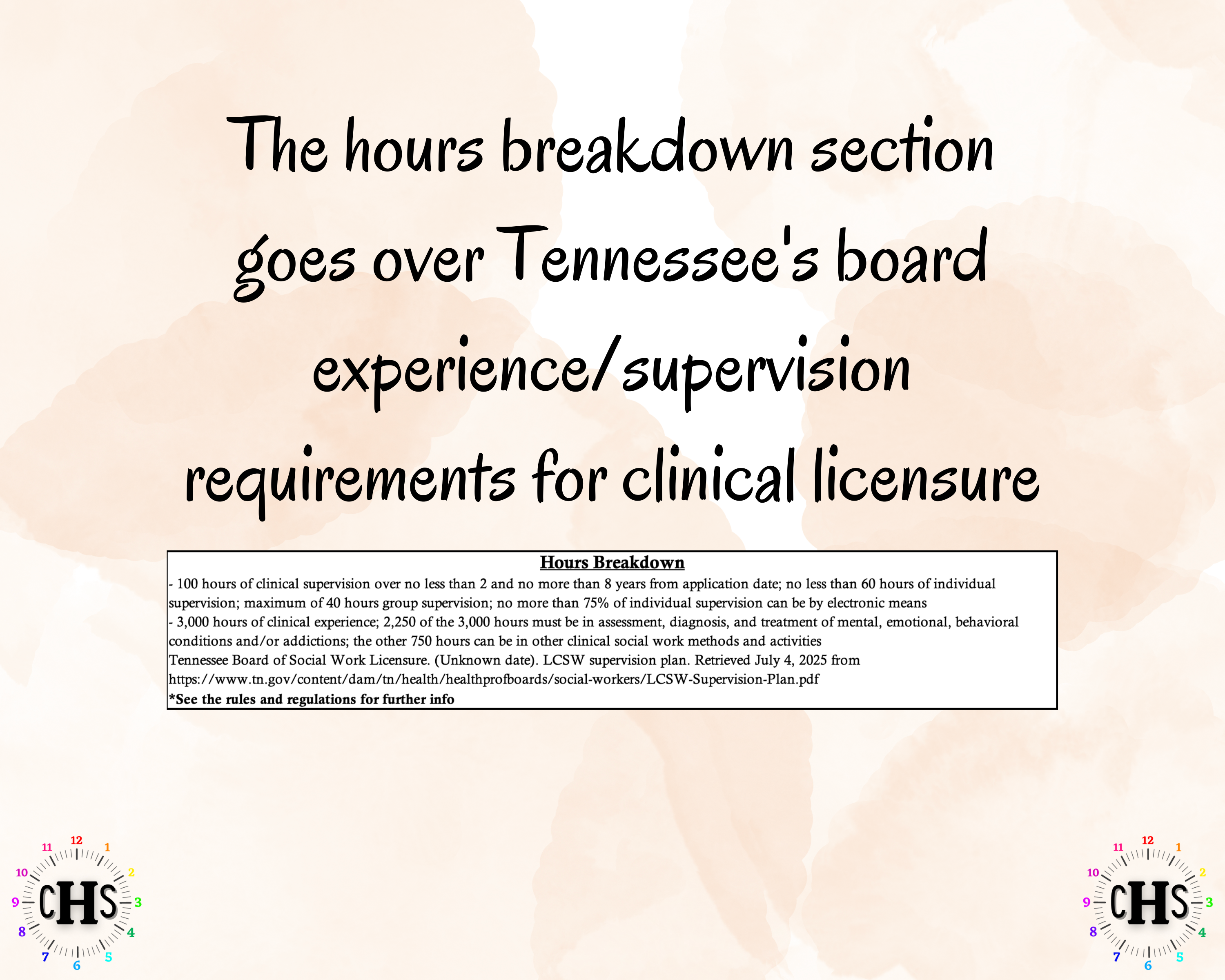 Text on a light beige background about Tennessee's board experience/supervision requirements for clinical licensure.