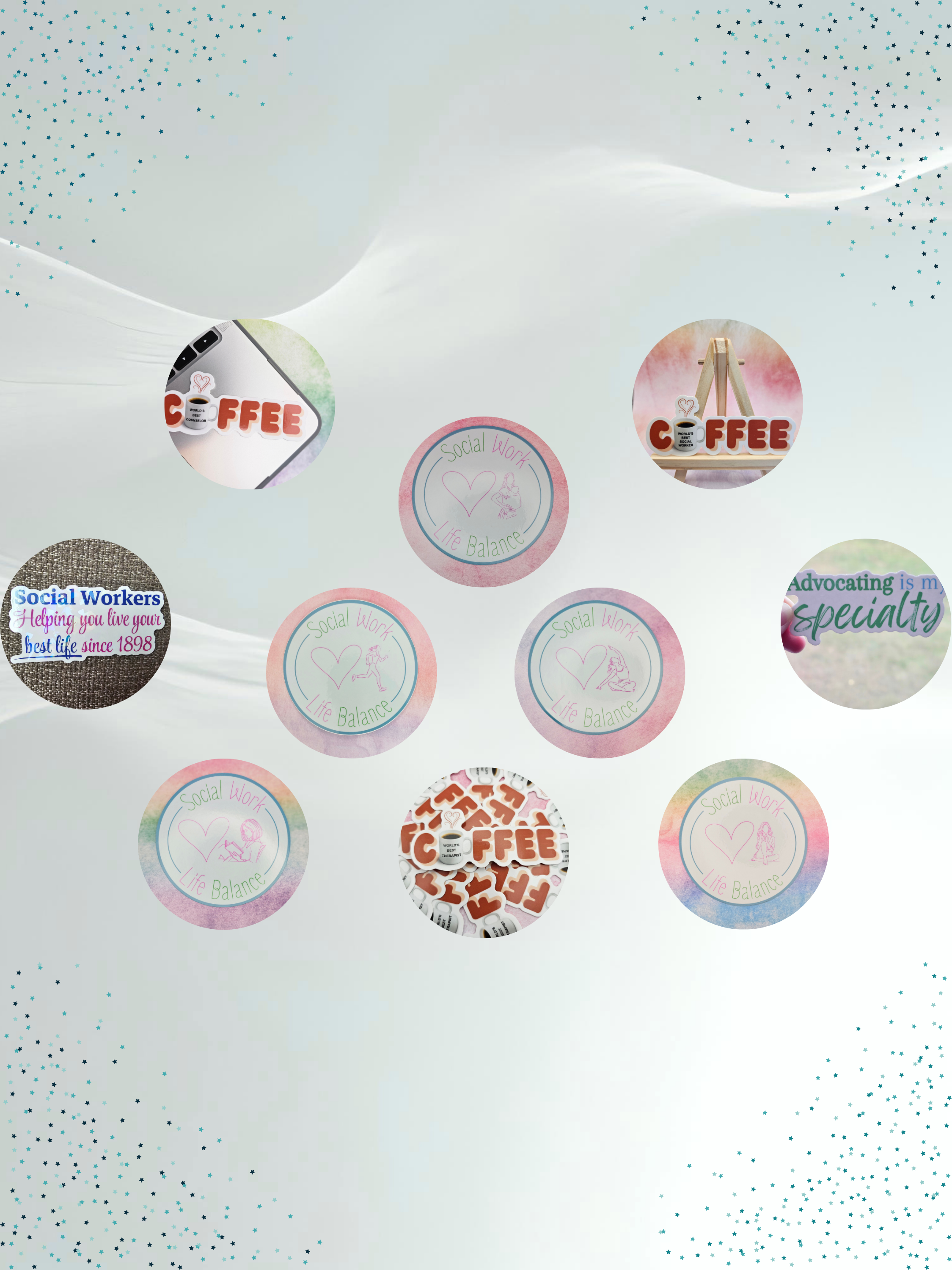 Die cut mental health vinyl stickers for Social Workers, Counselors, and Therapists.