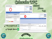 The image is a promotional graphic for a Colorado LPC Clinical Hours Log, which is a software program used to track the hours worked by healthcare professionals. The graphic features a laptop displaying the Colorado LPC Hours Log, along with a Microsoft Excel and a Google Sheets spreadsheet. The text on the image includes the words "Colorado LPC", "Clinical Hours Log", "Microsoft Excel" and "Google Sheets" to describe the software and its purpose.