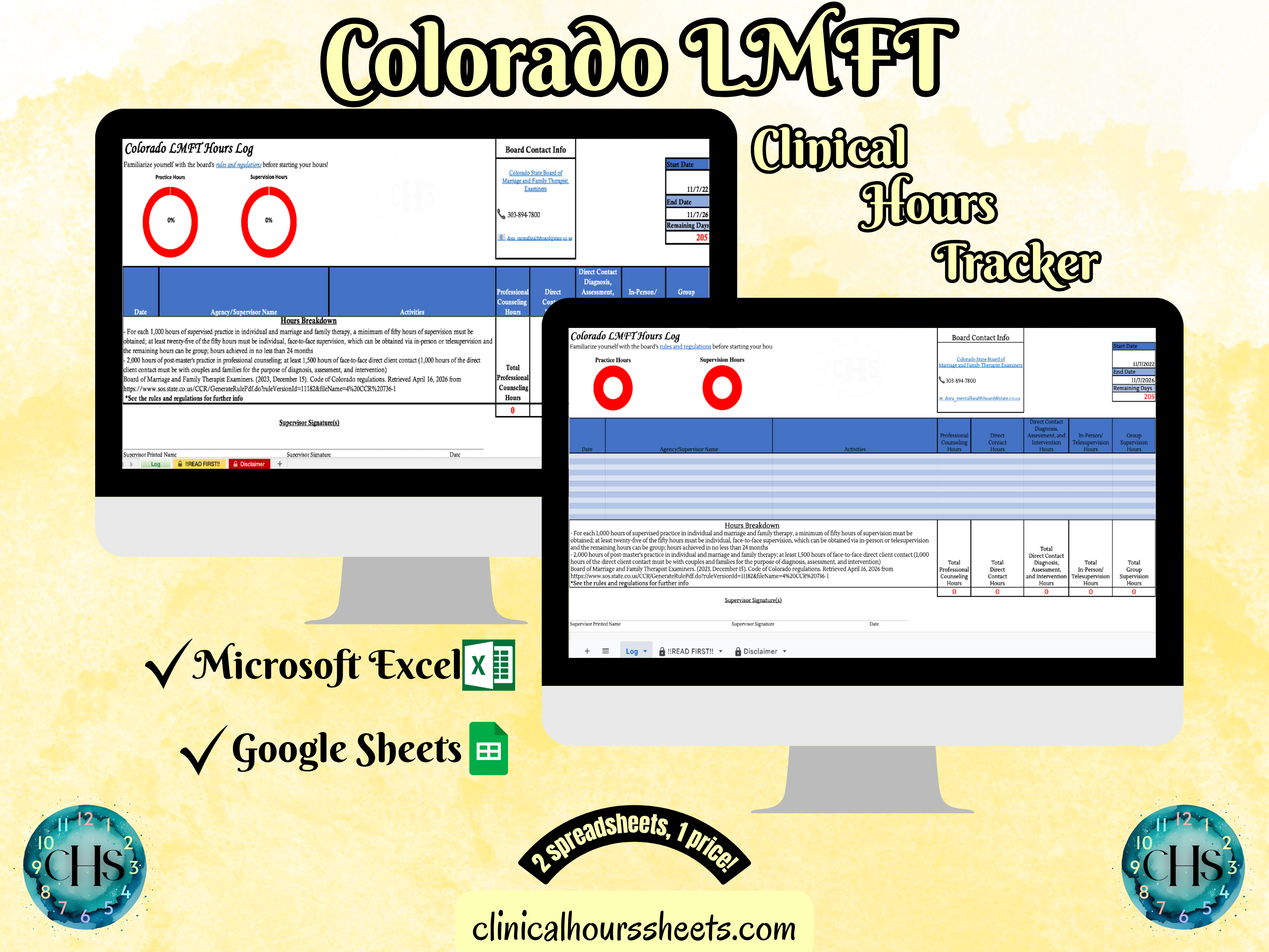 Colorado LMFT, Clinical Hours Tracker, Supervision Log for Marriage and Family Therapist Candidate - Therapy Graduation Gift