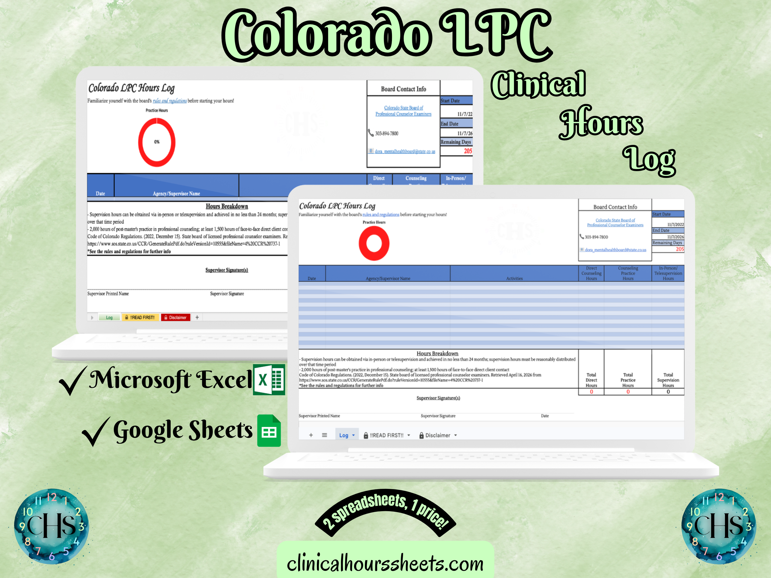 Colorado LPC, Clinical Hours Tracker, Supervision Log for Licensed Professional Counselor Candidate - Counseling Graduation Gift