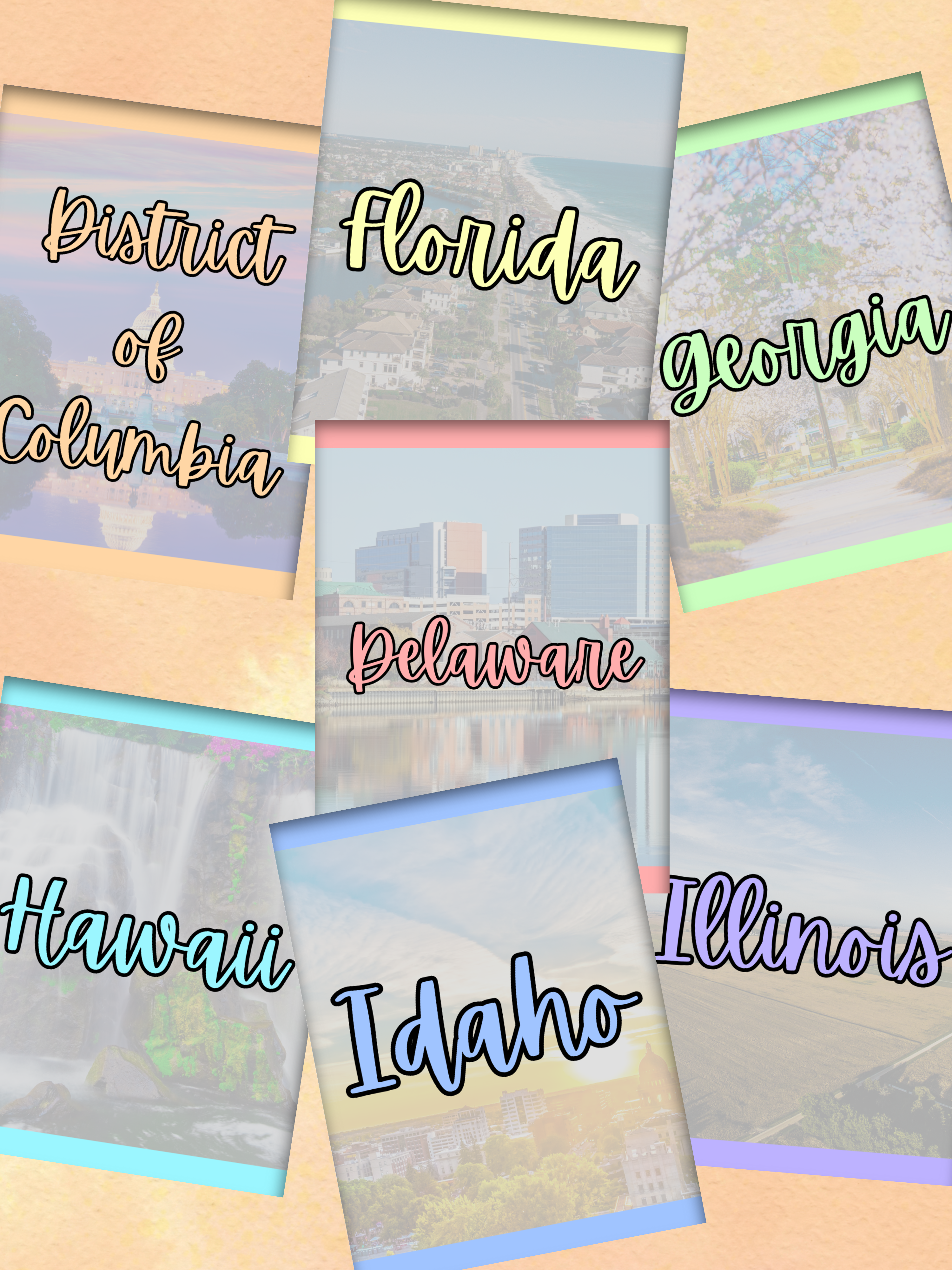Graphics for Delaware, District of Columbia, Florida, Georgia, Hawaii, Idaho, and Illinois clinical hours logs.