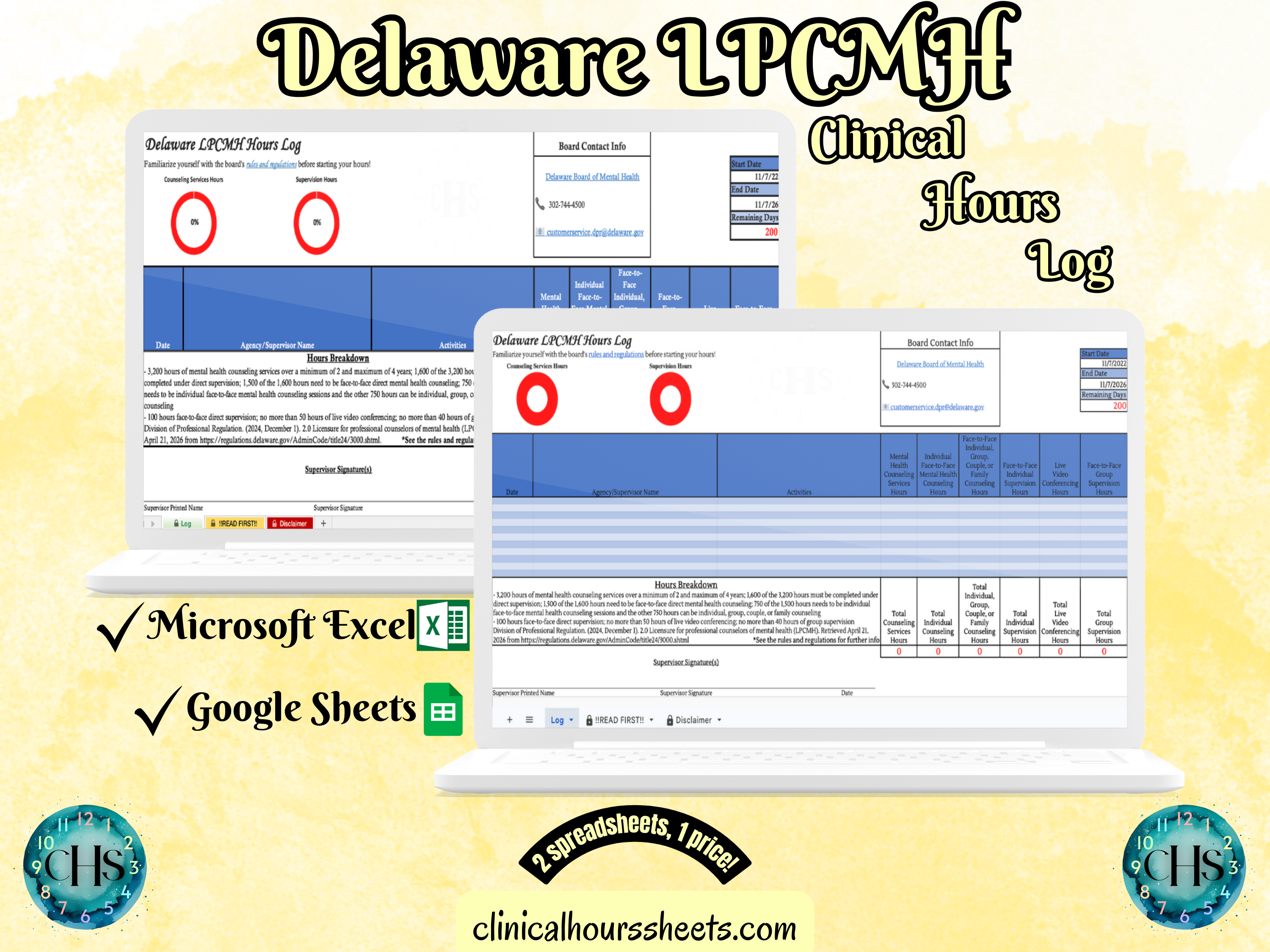 Delaware LPCMH, Clinical Hours Tracker, Supervision Log for Licensed Associate Counselor of Mental Health - Counseling Graduation Gift