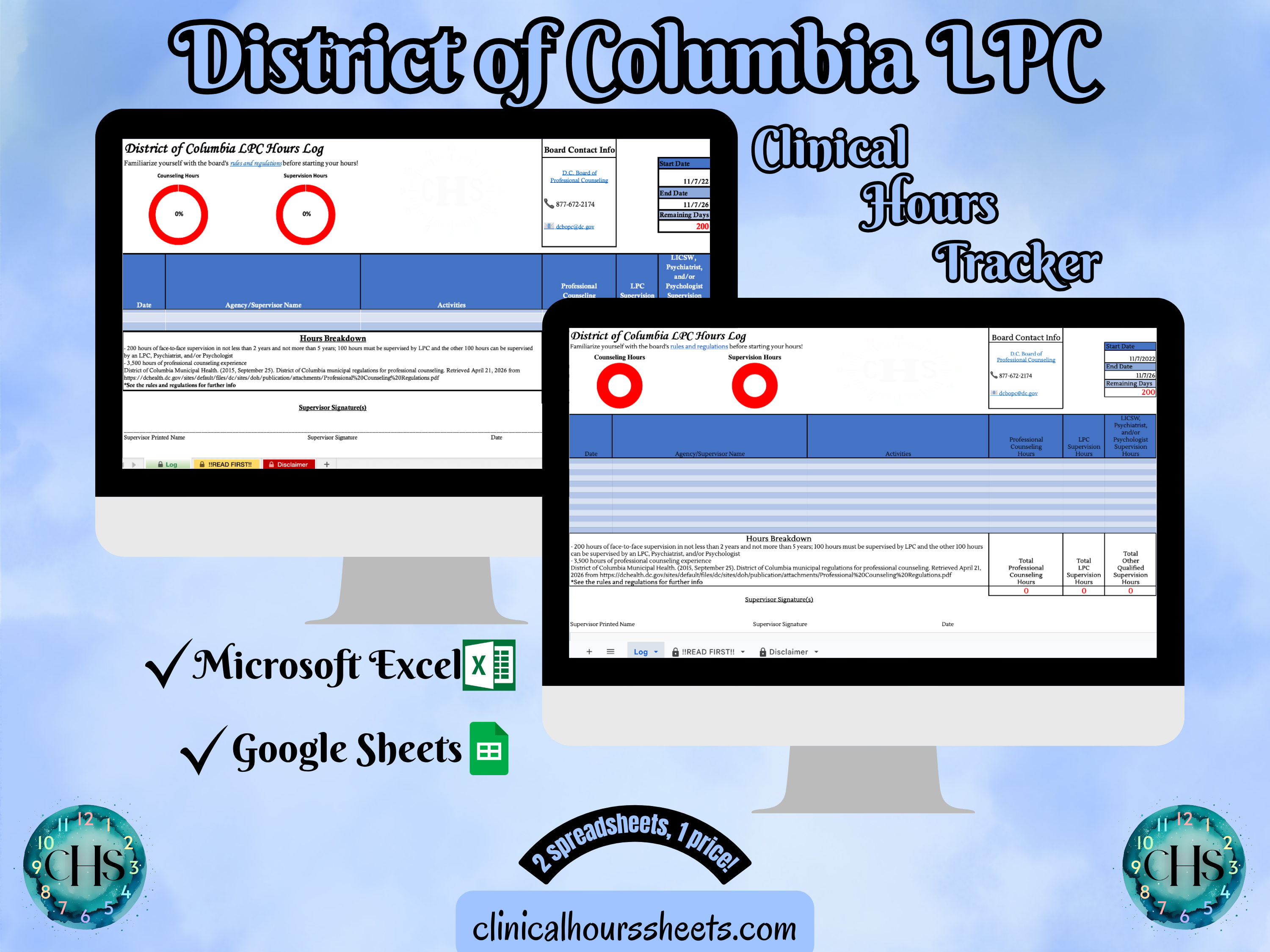 District of Columbia LPC, Clinical Hours Tracker, Supervision Log for Licensed Graduate Professional Counselor - Counseling Graduation Gift