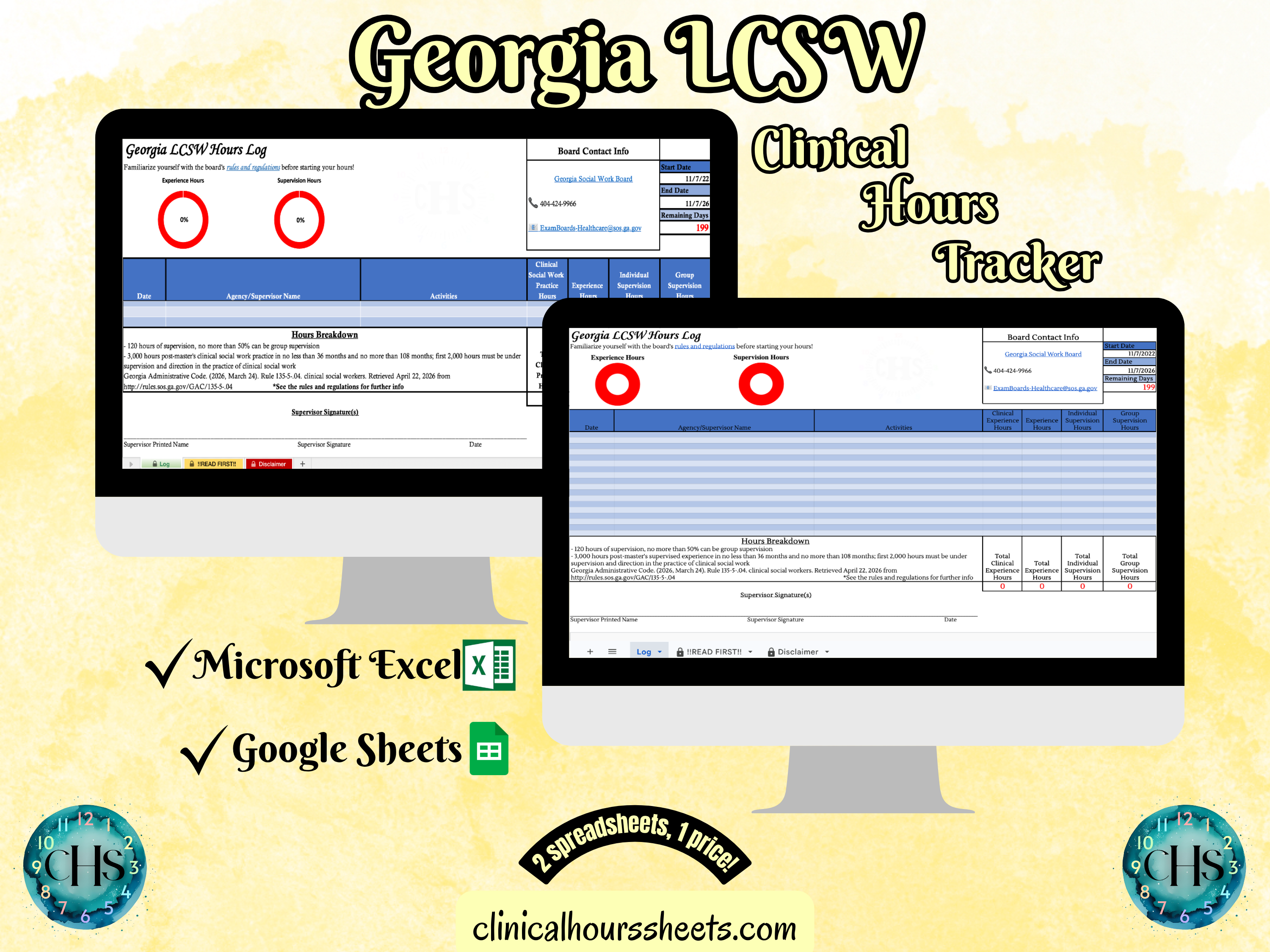 Georgia, LCSW Hours Tracker, Clinical Supervision Form for Master Social Worker - MSW Student or MSW Graduation Gift