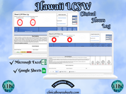The image is a promotional graphic for a Hawaii LCSW Clinical Hours Log, which is a software program used to track the hours worked by healthcare professionals. The graphic features a laptop displaying the Hawaii LCSW Hours Log, along with a Microsoft Excel and a Google Sheets spreadsheet. The text on the image includes the words "Hawaii LCSW", "Clinical Hours Log", "Microsoft Excel" and "Google Sheets" to describe the software and its purpose.