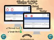 The image is a promotional graphic for a Idaho LCPC Clinical Hours Tracker, which is a software program used to track the hours worked by healthcare professionals. The graphic features a laptop displaying the Idaho LCPC Hours Log, along with a Microsoft Excel and a Google Sheets spreadsheet. The text on the image includes the words "Idaho LCPC", "Clinical Hours Tracker", "Microsoft Excel" and "Google Sheets" to describe the software and its purpose.