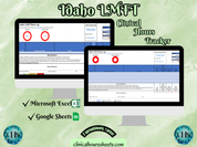 The image is a promotional graphic for a Idaho LMFT Clinical Hours Tracker, which is a software program used to track the hours worked by healthcare professionals. The graphic features a laptop displaying the Idaho LMFT Hours Log, along with a Microsoft Excel and a Google Sheets spreadsheet. The text on the image includes the words "Idaho LMFT", "Clinical Hours Tracker", "Microsoft Excel" and "Google Sheets" to describe the software and its purpose.