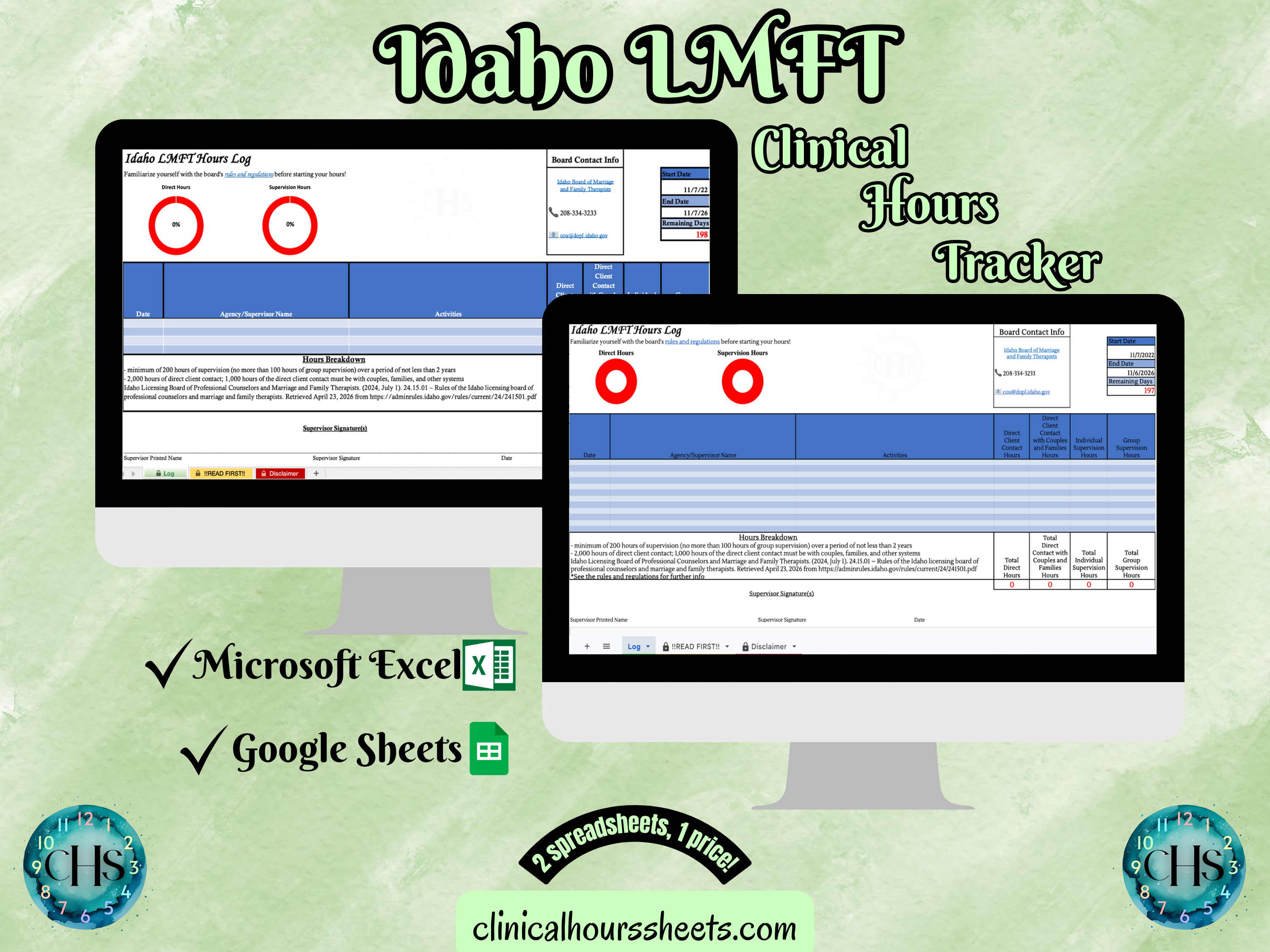Idaho LMFT, Clinical Hours Tracker, Supervision Log for Associate Marriage and Family Therapist - Therapy Graduation Gift
