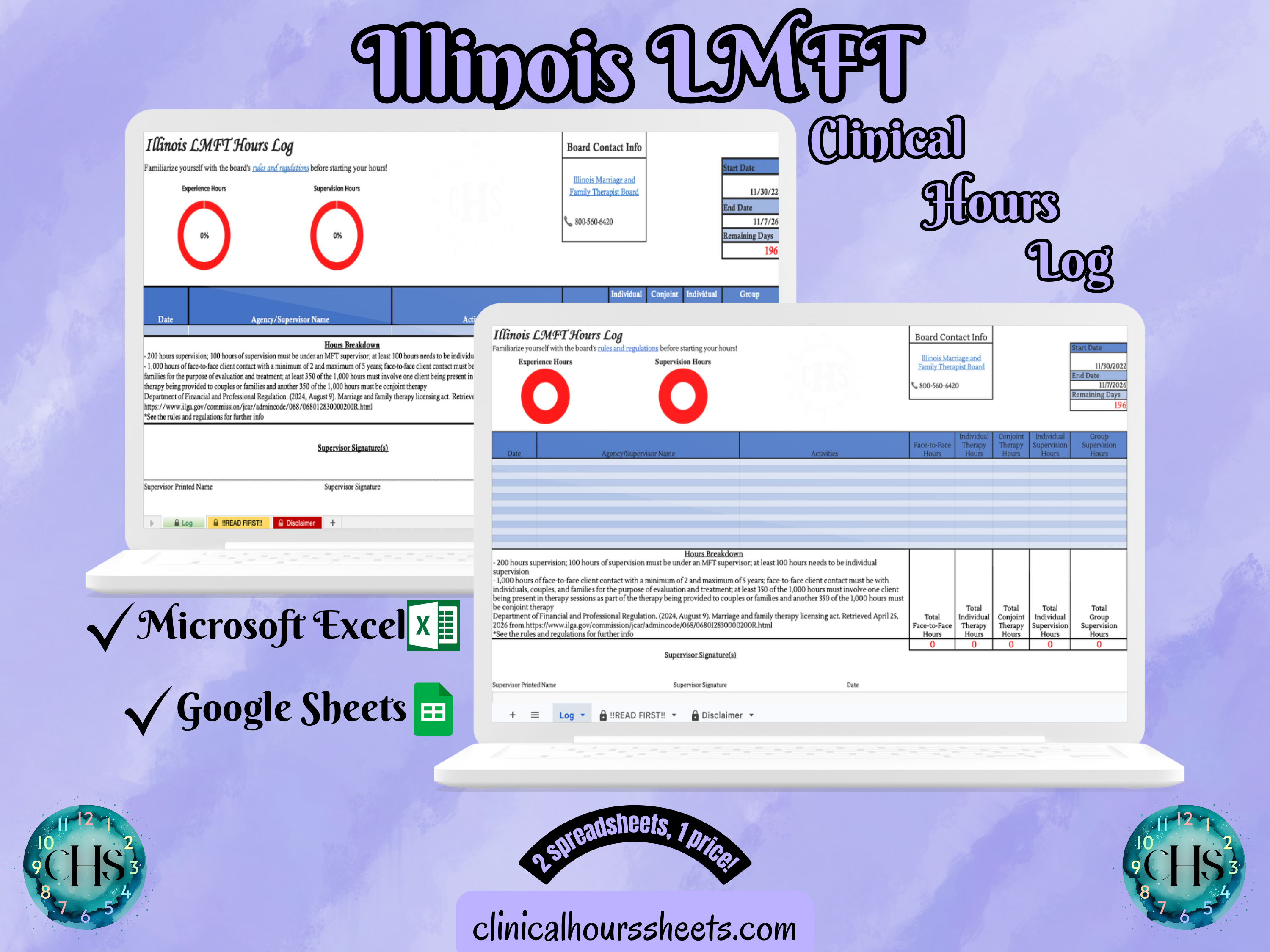 Illinois LMFT, Clinical Hours Tracker, Supervision Log for Associate Marriage and Family Therapist - Therapy Graduation Gift