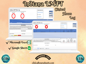 The image is a promotional graphic for a Indiana LMFT Clinical Hours Log, which is a software program used to track the hours worked by healthcare professionals. The graphic features a laptop displaying the Indiana LMFT Hours Log, along with a Microsoft Excel and a Google Sheets spreadsheet. The text on the image includes the words "Indiana LMFT", "Clinical Hours Log", "Microsoft Excel" and "Google Sheets" to describe the software and its purpose.