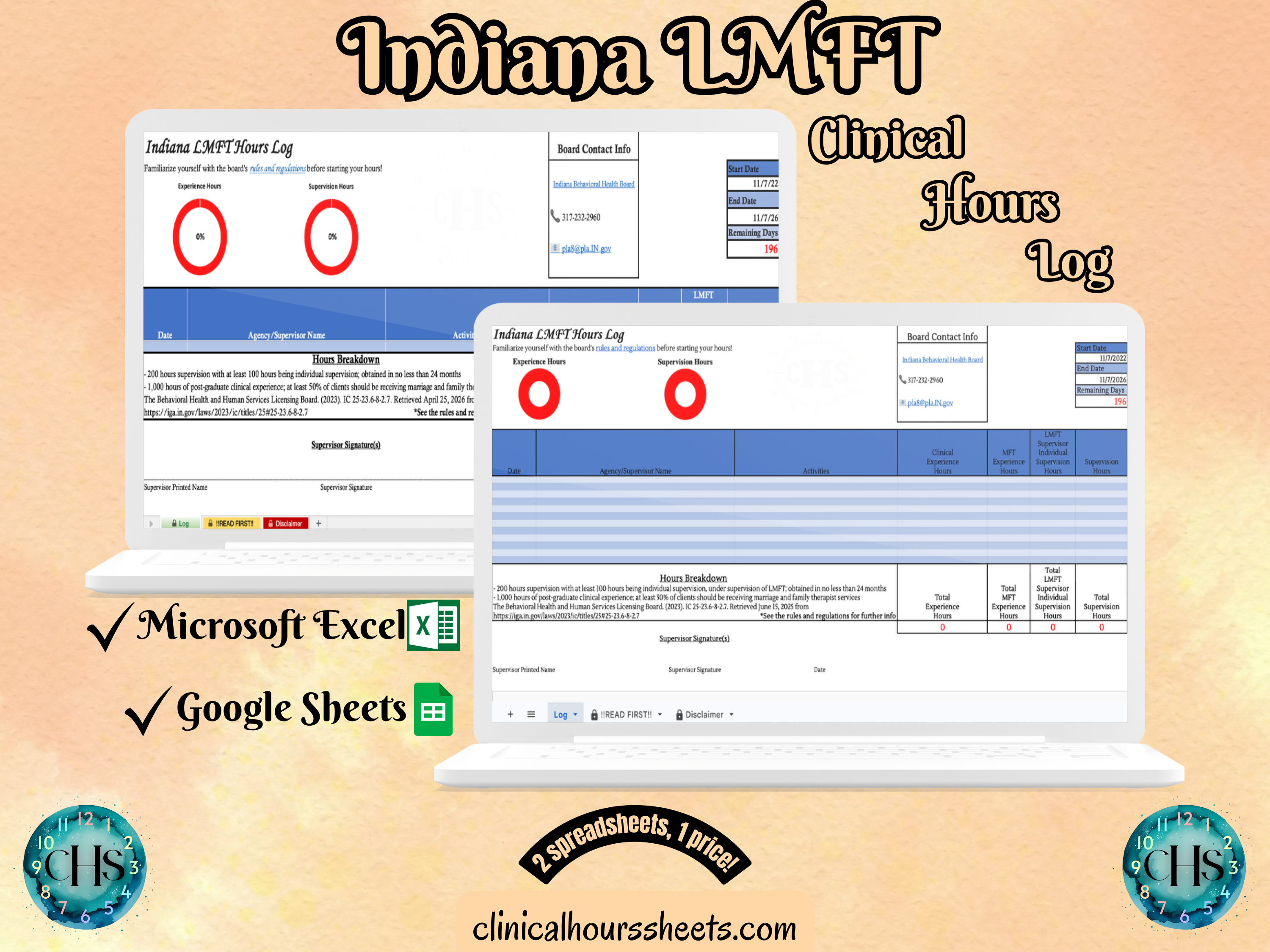 Indiana LMFT, Clinical Hours Tracker, Supervision Log for Marriage and Family Therapist Associate - Therapy Graduation Gift