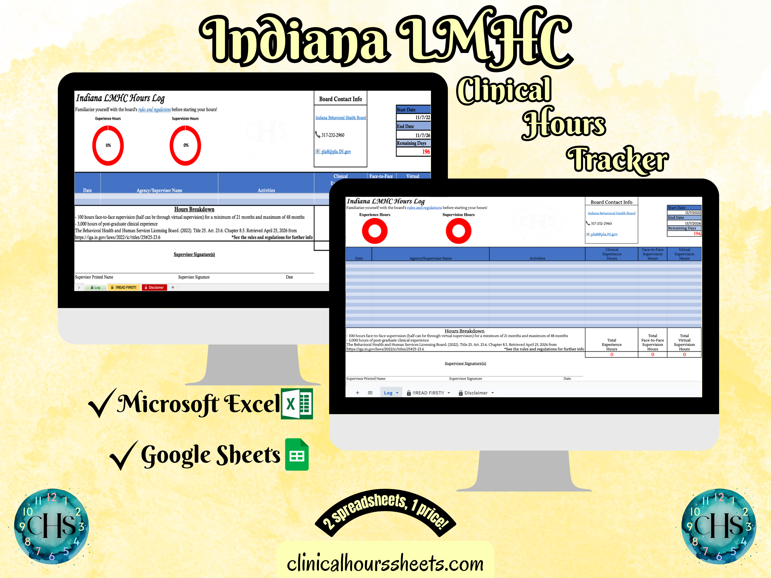 Indiana LMHC, Clinical Hours Tracker, Supervision Log for Licensed Mental Health Counselor Associate - Counseling Graduation Gift