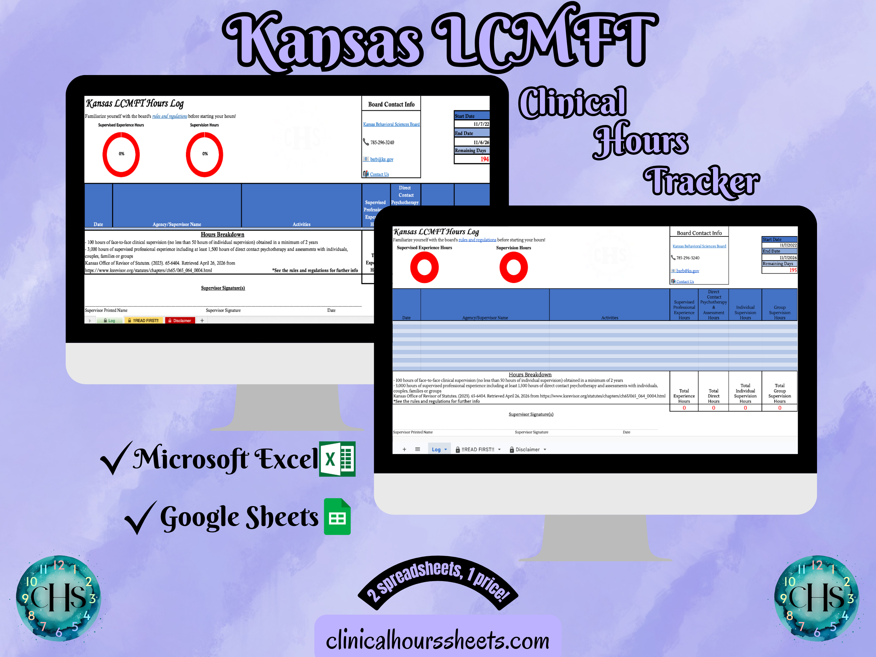 Kansas LCMFT, Clinical Hours Tracker, Supervision Log for Licensed Marriage and Family Therapist - Therapy Graduation Gift