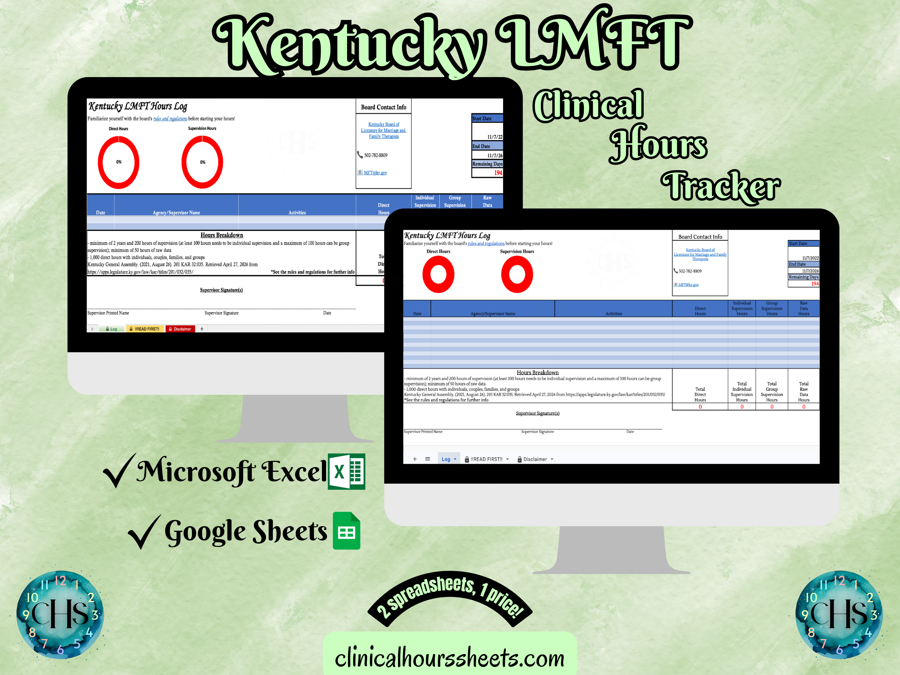 Kentucky LMFT, Clinical Hours Tracker, Supervision Log for Marriage and Family Therapist Associate - Therapy Graduation Gift