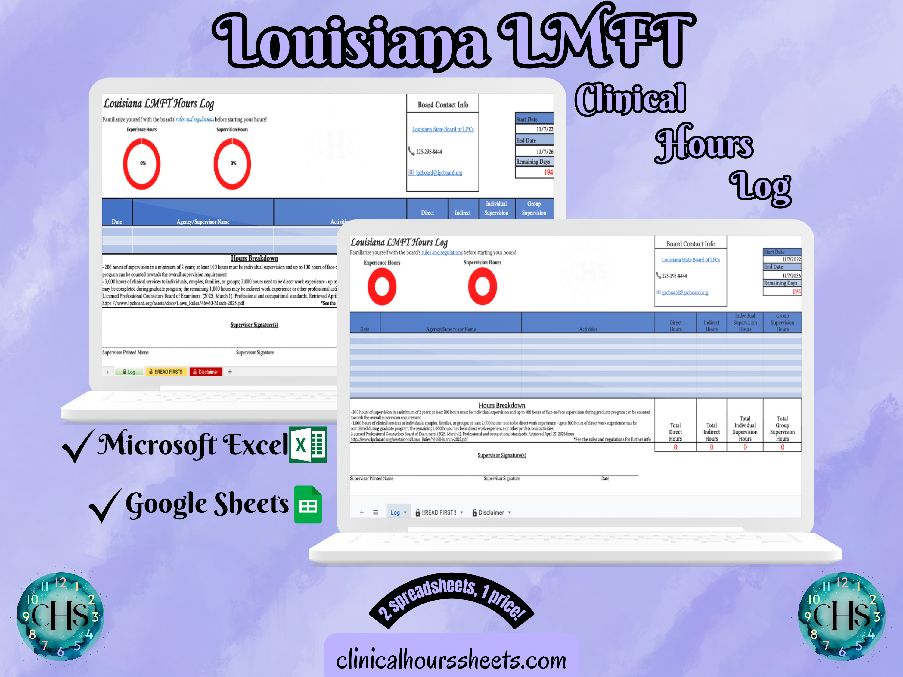 Louisiana LMFT, Clinical Hours Tracker, Supervision Log for Provisional Licensed Marriage and Family Therapist - Therapy Graduation Gift