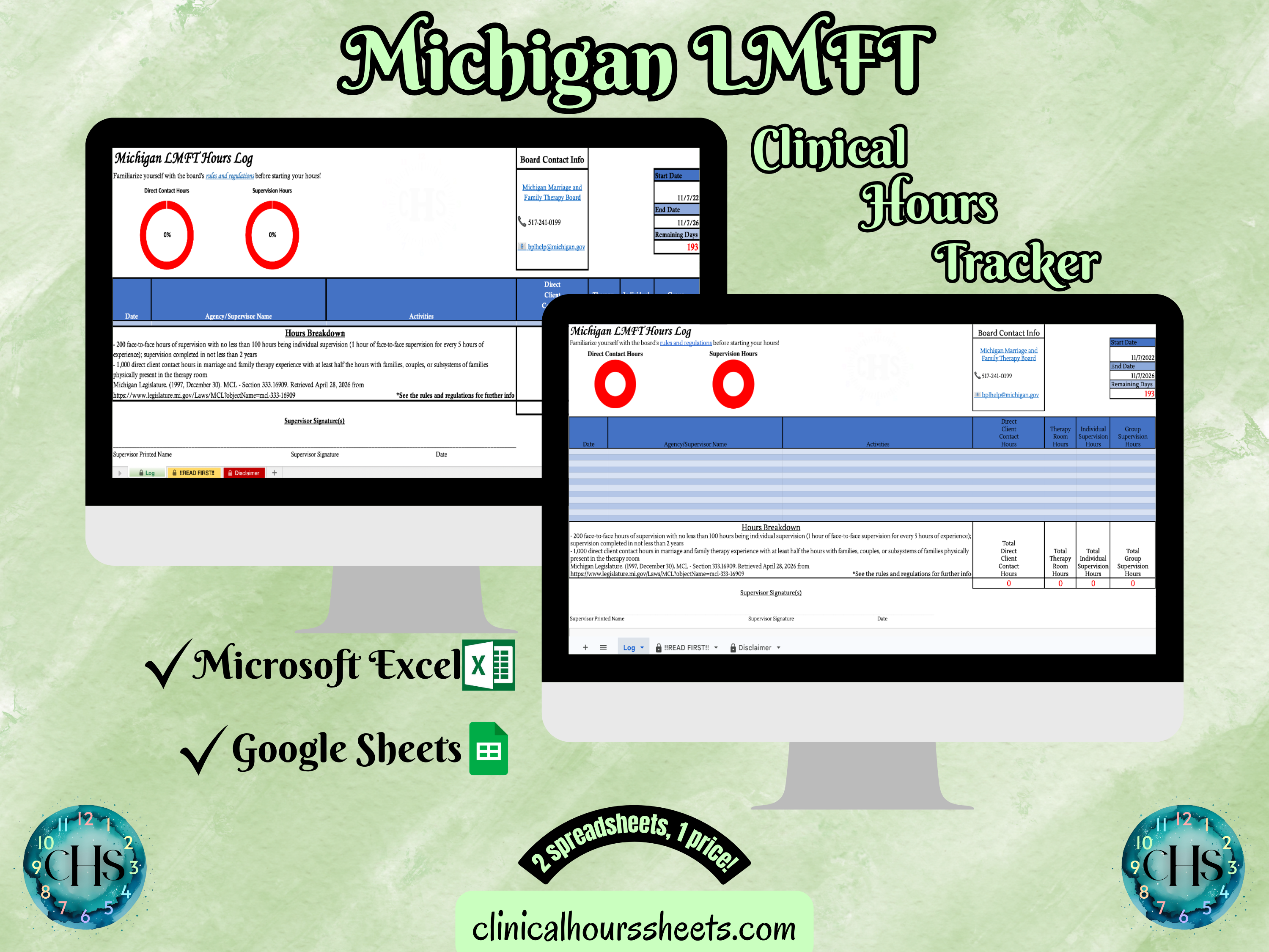 Michigan LMFT, Clinical Hours Tracker, Supervision Log for Limited Licensed Marriage and Family Therapist - Therapy Graduation Gift