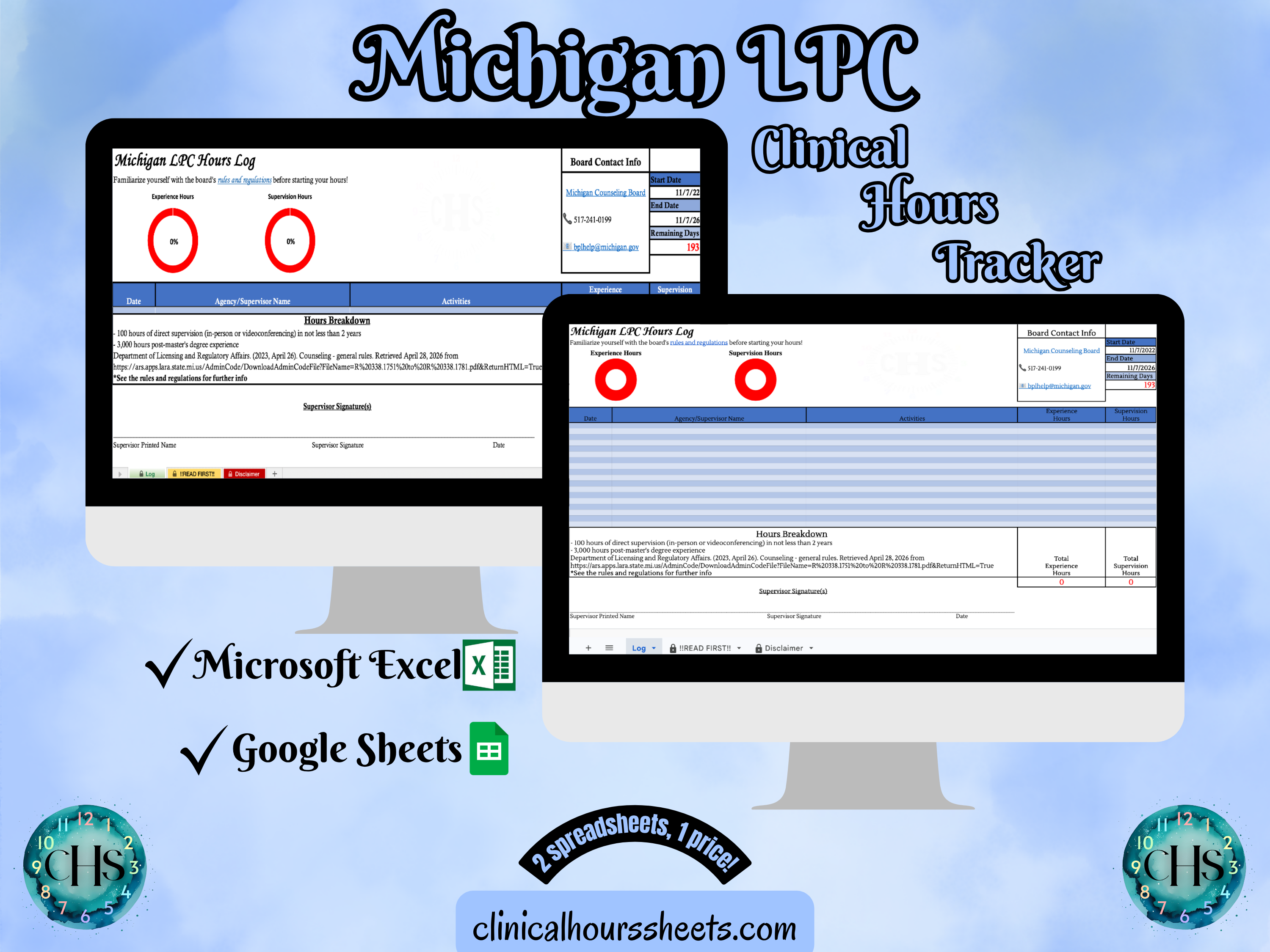 Michigan LPC, Clinical Hours Tracker, Supervision Log for Limited Licensed Professional Counselor - Counseling Graduation Gift