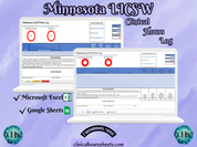 The image is a promotional graphic for a Minnesota LICSW Clinical Hours Log, which is a software program used to track the hours worked by healthcare professionals. The graphic features a laptop displaying the Minnesota LICSW Hours Log, along with a Microsoft Excel and a Google Sheets spreadsheet. The text on the image includes the words "Minnesota LICSW", "Clinical Hours Log", "Microsoft Excel" and "Google Sheets" to describe the software and its purpose.