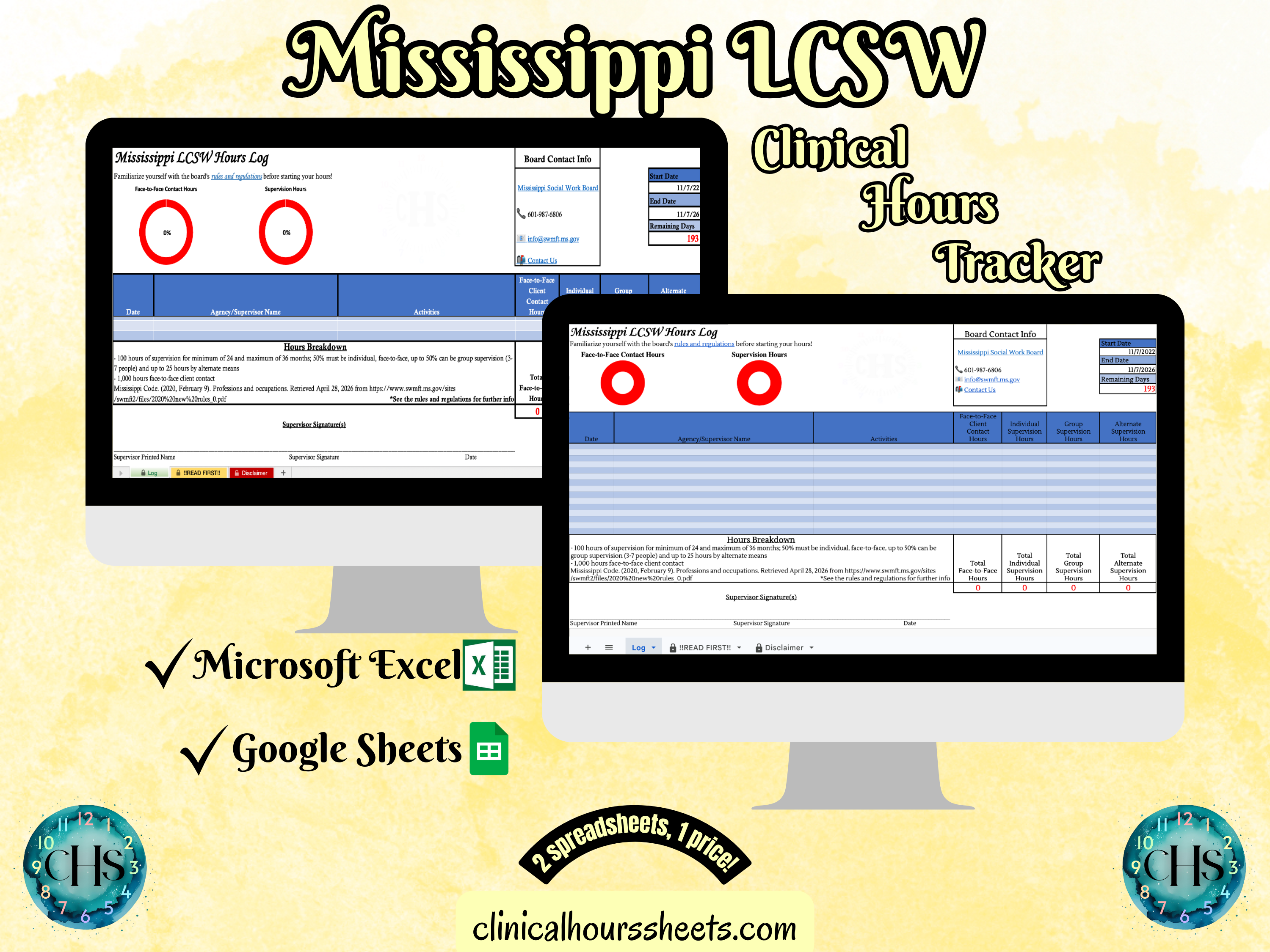 Mississippi, LCSW Hours Tracker, Clinical Supervision Log for Master Social Worker - MSW Student or MSW Graduation Gift