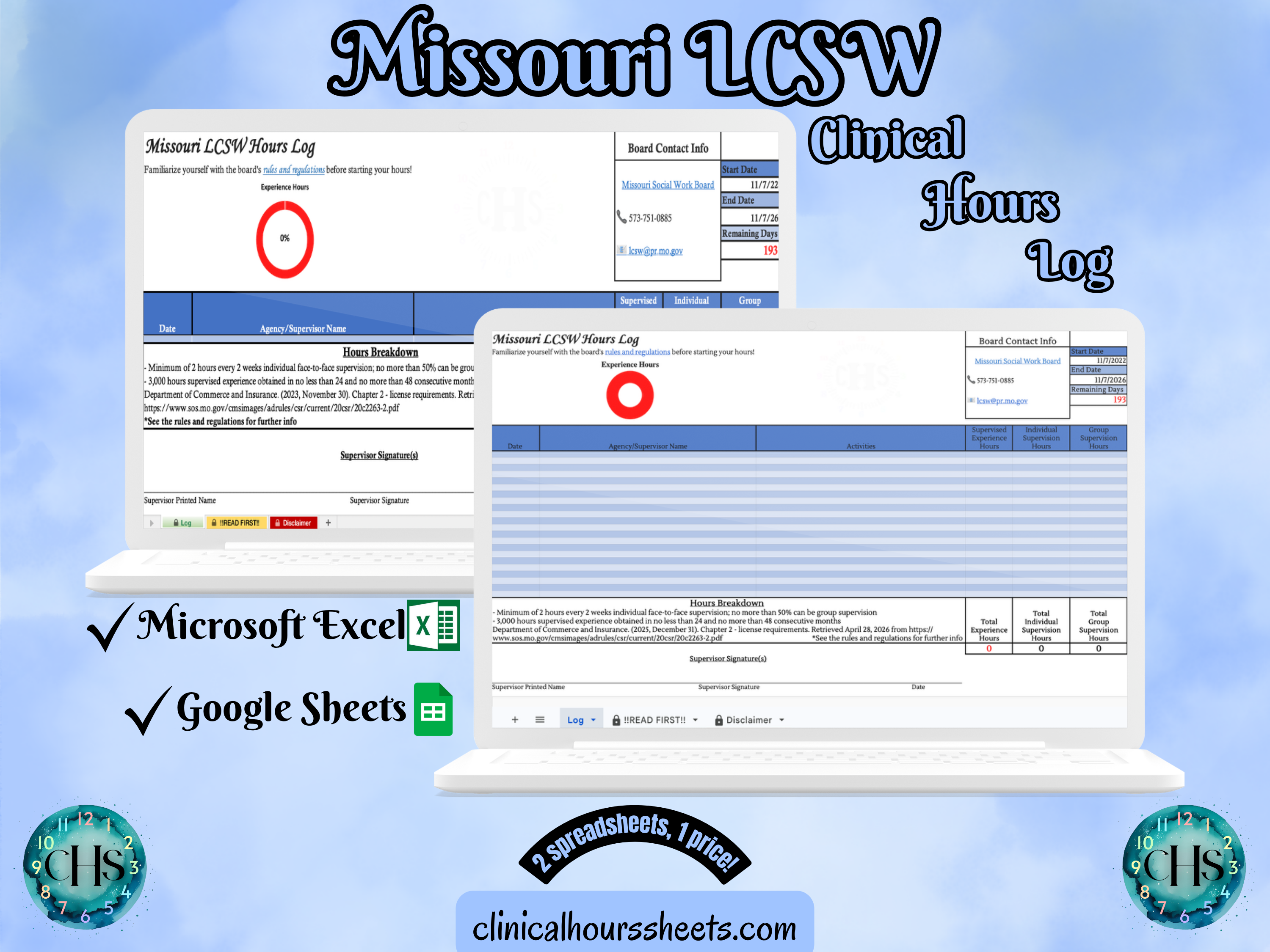 Missouri, LCSW Hours Tracker, Clinical Supervision Log for Master Social Worker - MSW Student or MSW Graduation Gift