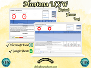 The image is a promotional graphic for a Montana LCSW Clinical Hours Log, which is a software program used to track the hours worked by healthcare professionals. The graphic features a laptop displaying the Montana LCSW Hours Log, along with a Microsoft Excel and a Google Sheets spreadsheet. The text on the image includes the words "Montana LCSW", "Clinical Hours Log", "Microsoft Excel" and "Google Sheets" to describe the software and its purpose.