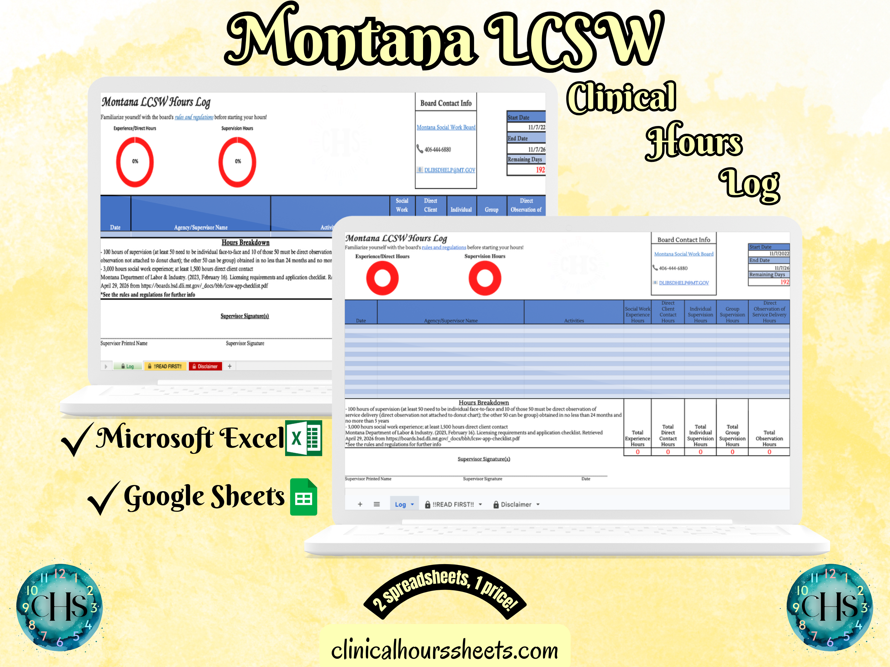 Montana, LCSW Hours Tracker, Clinical Supervision Log for Master Social Worker - MSW Student or MSW Graduation Gift