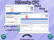 The image is a promotional graphic for a Nebraska CPC Clinical Hours Log, which is a software program used to track the hours worked by healthcare professionals. The graphic features a laptop displaying the Nebraska CPC Hours Log, along with a Microsoft Excel and a Google Sheets spreadsheet. The text on the image includes the words "Nebraska CPC", "Clinical Hours Log", "Microsoft Excel" and "Google Sheets" to describe the software and its purpose.