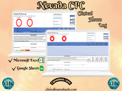 The image is a promotional graphic for a Nevada CPC Clinical Hours Log, which is a software program used to track the hours worked by healthcare professionals. The graphic features a laptop displaying the Nevada CPC Hours Log, along with a Microsoft Excel and a Google Sheets spreadsheet. The text on the image includes the words "Nevada CPC", "Clinical Hours Log", "Microsoft Excel" and "Google Sheets" to describe the software and its purpose.