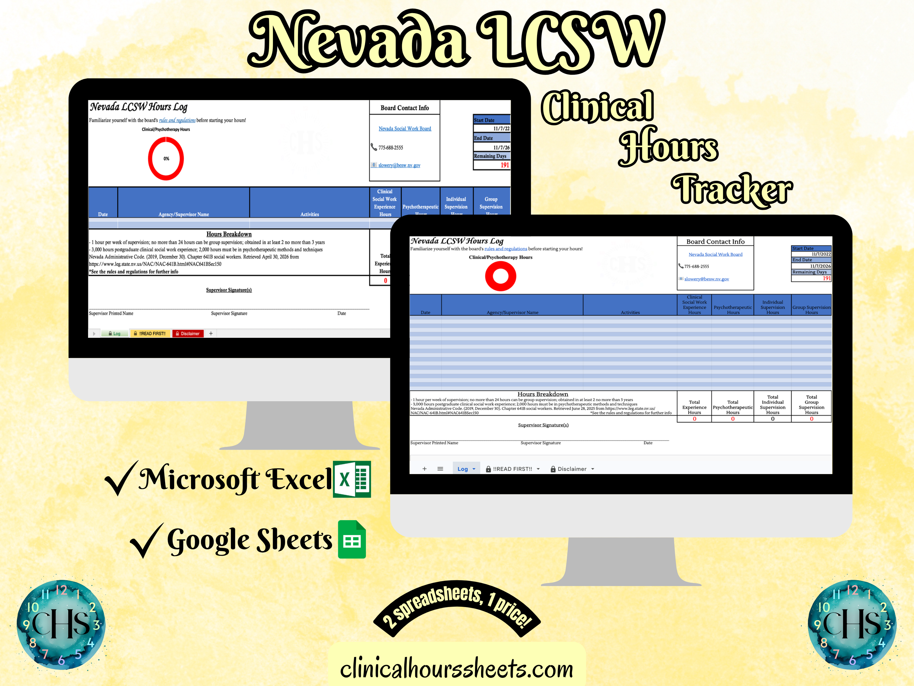 Nevada, LCSW Hours Tracker, Clinical Supervision Log for Master Social Worker - MSW Student or MSW Graduation Gift
