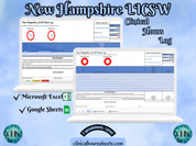 The image is a promotional graphic for a New Hampshire LICSW Clinical Hours Log, which is a software program used to track the hours worked by healthcare professionals. The graphic features a laptop displaying the New Hampshire LICSW Hours Log, along with a Microsoft Excel and a Google Sheets spreadsheet. The text on the image includes the words "New Hampshire LICSW", "Clinical Hours Log", "Microsoft Excel" and "Google Sheets" to describe the software and its purpose.