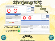 The image is a promotional graphic for a New Jersey LPC Clinical Hours Log, which is a software program used to track the hours worked by healthcare professionals. The graphic features a laptop displaying the New Jersey LPC Hours Log, along with a Microsoft Excel and a Google Sheets spreadsheet. The text on the image includes the words "New Jersey LPC", "Clinical Hours Log", "Microsoft Excel" and "Google Sheets" to describe the software and its purpose.