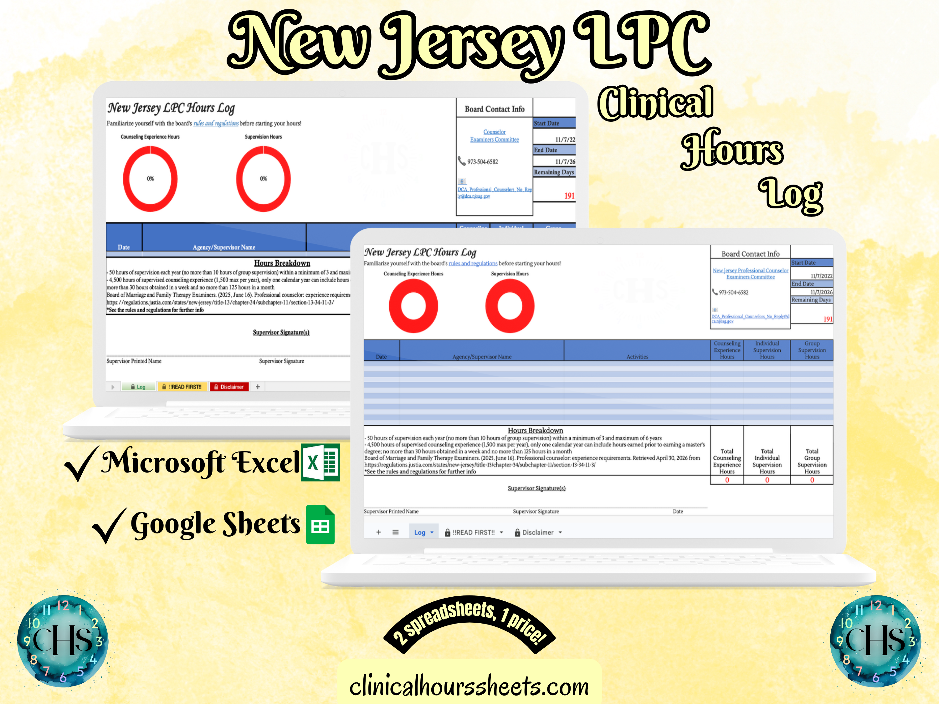 New Jersey LPC, Clinical Hours Tracker, Supervision Log for Licensed Associate Counselor - Counseling Graduation Gift