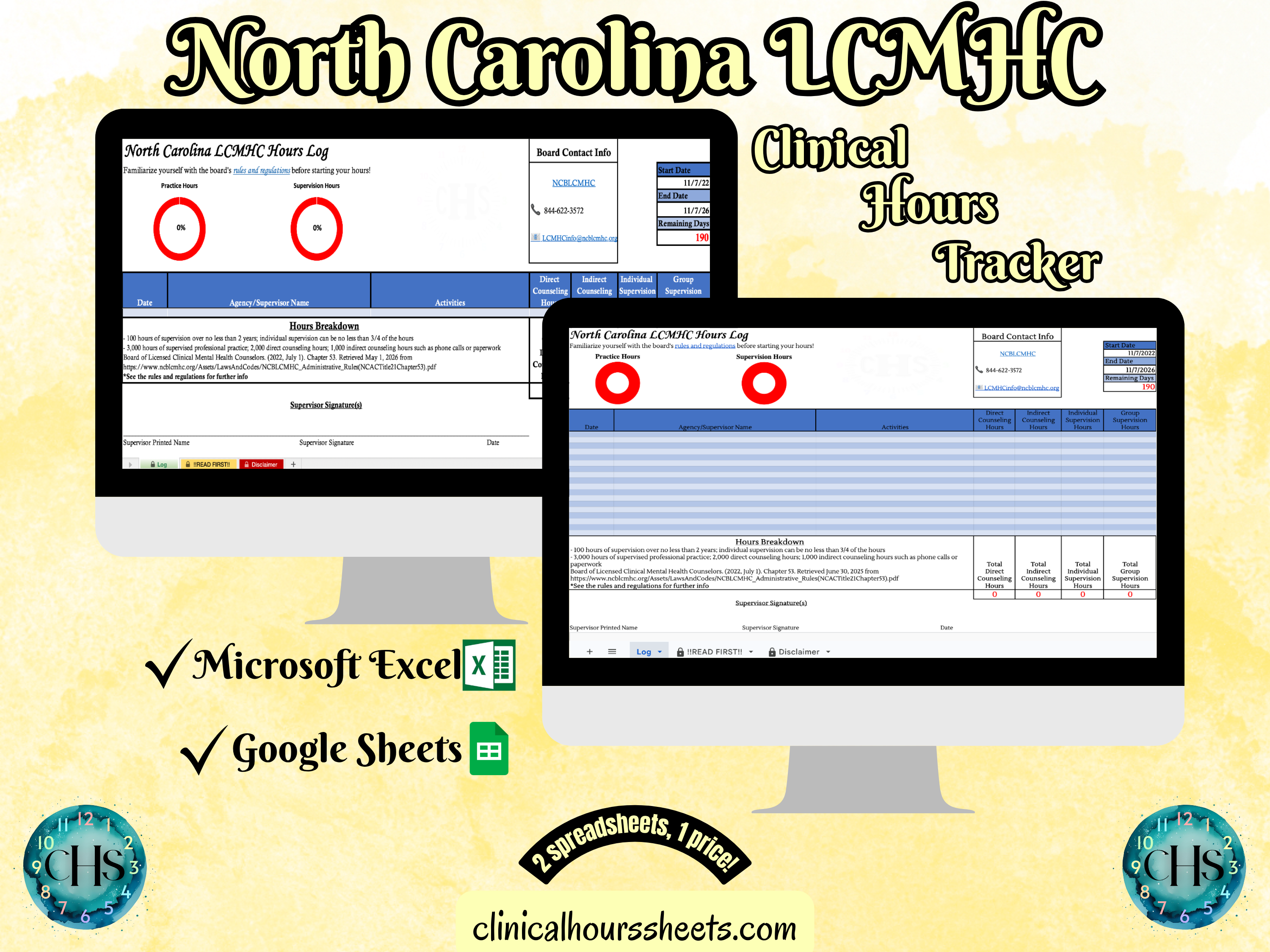 North Carolina LCMHC, Clinical Hours Tracker, Supervision Log for Licensed Professional Counselor Associate - Counseling Graduation Gift